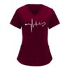 Heart Print Womens Tops – Comfy Crew Neck with Pockets, Short Sleeve V-Neck for Work or Casual Wear, Fashionable Heart Pattern