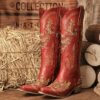 Sparkling Rhinestone Cowgirl Boots – Women’s Wide Calf Knee High Western Boots – Pointed Toe Chunky Heel Pull On Vintage Tall Boots with Classic Embroidery, Retro Country Style, and Comfortable Wear