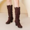 Women’s Slouchy Knee High Boots – Stylish And Comfortable Round Toe Tall Riding Boots With Side Zipper Closure For Fall And Winter Wear For Women.