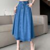 Women’s Flared Denim MIDI Skirt With Pockets, High Waist Elegant Jean Skirt For Summer, Casual Blue Charm Comfort Women Clothing