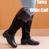 Women’s Exrra Wide Calf Knee High Boots Wide Width Knee-High Boots Full Side Zipper Low Heel Ridding Boots.