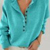 Solid Button Down Pullover Sweater, Casual Long Sleeve Drop Shoulder Sweater, Women’s Clothing