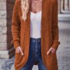 Women’s Solid Color Long Sleeve Open Front Cardigan – Versatile Pockets Cardigan for Spring and Fall Seasons, Perfect for Daily Wear and Outdoor Activities