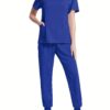 2pcs Modern Solid Color V-Neck Scrub Set – Scrub Sets for Women, Breathable & Comfortable Health Care Uniform with 2 Pockets, Elastic Waist, Ideal for Doctor, Nurse, Physician, Dentist, Work Clothing